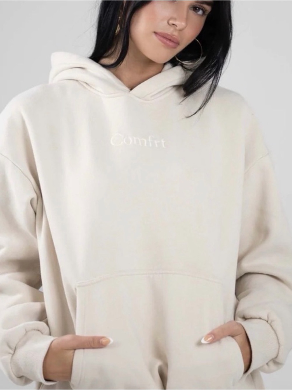 Comfort-Fit Cream Hoodie with Subtle Logo